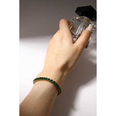 Bracelet with rhinestones "shine" on a puff, emerald color in gold-3