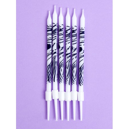 Candles for the cake "wavy lines", 6 pcs, white with purple-1