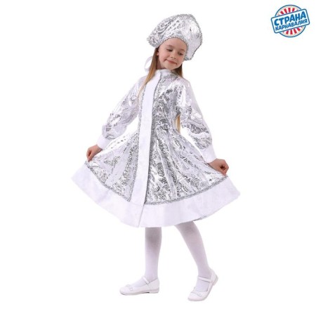 Carnival costume "Snow Maiden with a pattern", satin, fur coat, kokoshnik, height 98-104 cm