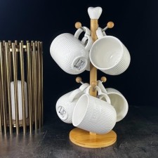 Set of mugs on the Lenardi Bamboo stand, 340 ml, 6 items