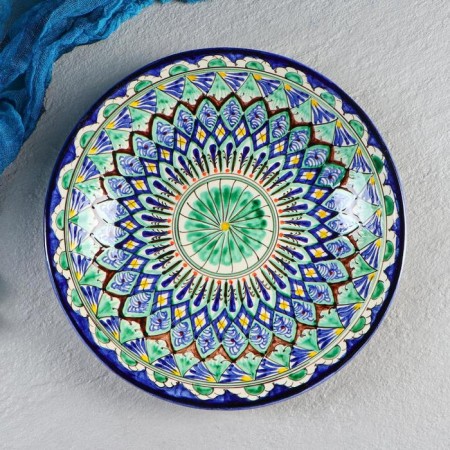 Plate of the Rishtan ceramics "Flowers", 27 cm, blue-1
