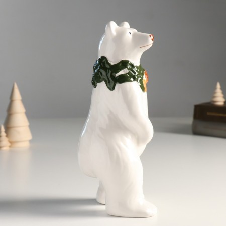Souvenir Ceramics "White Bear with a spruce wreath on the neck" 26.5x10.5x10 cm-1