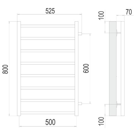 Water towel Terminus "Vega" P8, 500x800 mm, lateral connection, chromium-3