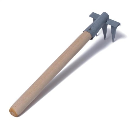 Small straight rakes, 3 twisted teeth, length 40 cm, metal, wooden handle-1
