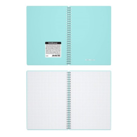 Notebook A5, 80 sheets in the cage on the crest Erichkrause "Pastel Mint", plastic cover, embossing "sand", block offset, white 100%, mint-1