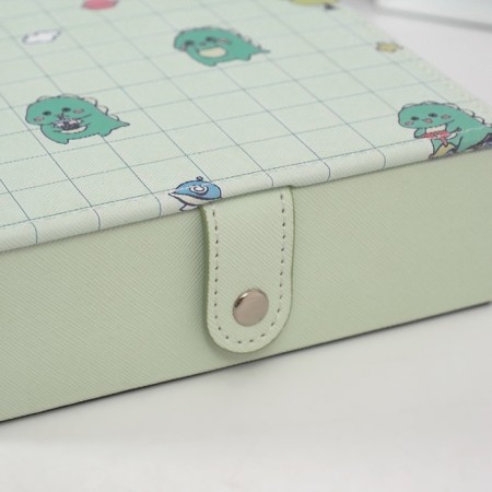Casket leatherette for jewelry with a dinosauric mirror Green 15x21.5x5.5 cm-4