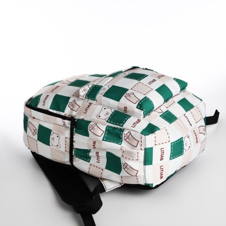 Youth backpack from textiles, 3 pockets, milk/green color-4