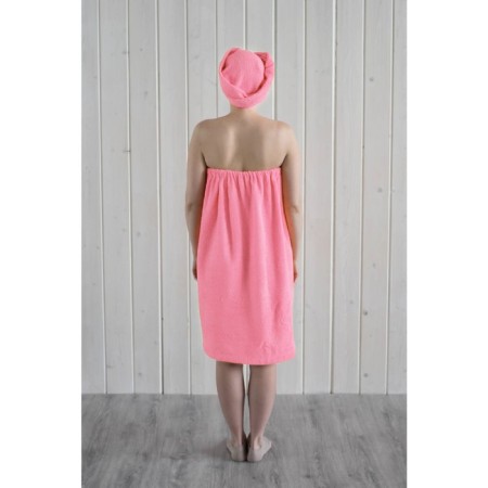 Women's set for the sauna (Pareo+Chalma) with embroidery, pink-4