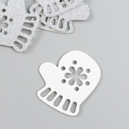 Decor "mittens" silver 5 cm set 6 pcs foam glitter-1