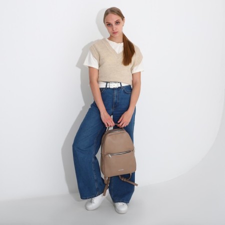Textura zipper on the zipper, external pocket, beige color-5