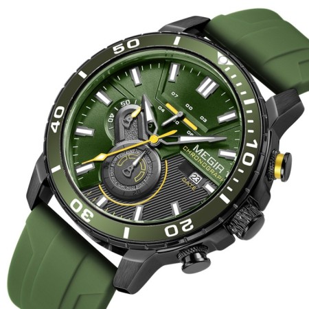 Men's watches, D-4.6 cm, with chronograph, 3 atm, luminous, green