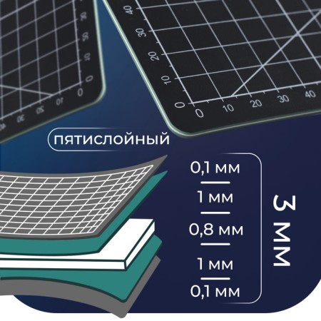 Mat for cutting, five -layer, 60 × 45 cm, A2, black color-1