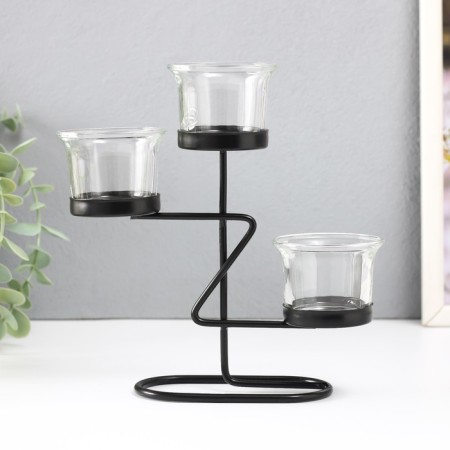 Summary metal, glass for 3 candles "Curve line" D = 2-5 cm black 16x6x18.5 cm-3