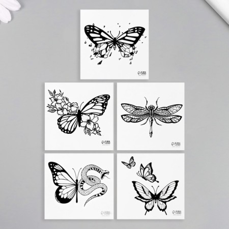 Tattoo on the body Black "Butterflies" set 5 pcs 6x6 cm-3