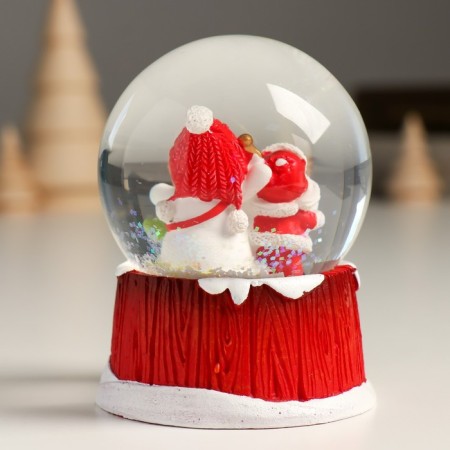 Souvenir Polystone Water Ball "Snowman with a boy" 7x8x9 cm-3