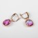 Earrings with “Illusion” rhinestones, a smooth square, raspberry-purple color in gold