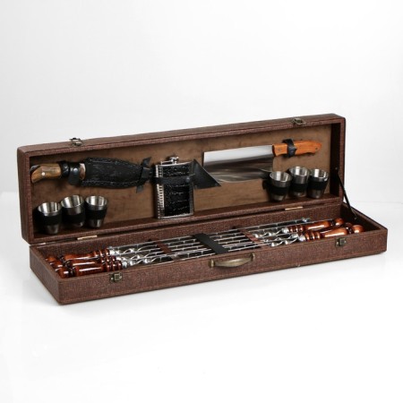 Set with skewers Gift "Elite-X" in a box from eco-leather No. 7