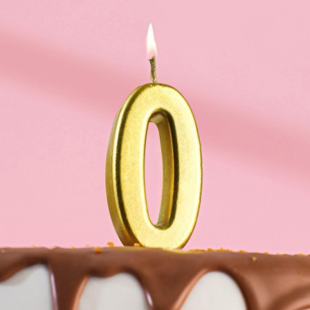 Candle in a cake on a skewer, number 0, gold, 4.5x2.5 cm