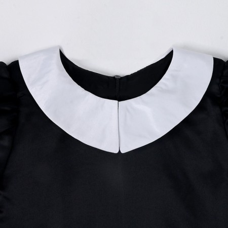 Carnival black dress with a white collar, satin, p/e, rr44, p164-3
