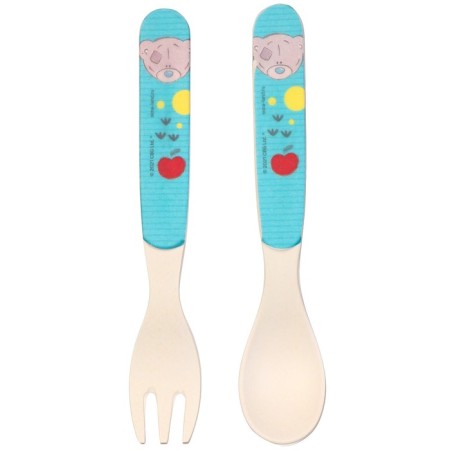 A set of children's bamboo dishes, 3 objects: plate, fork, spoon, me to you-6