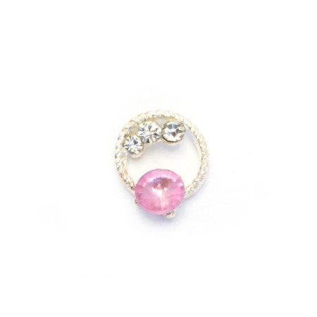 Metal fittings Pole "Ring", with pink stone, 4 pcs