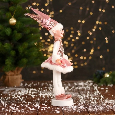 New Year's jester "in a dress with sequins and fur" 30 cm, pink-white-1