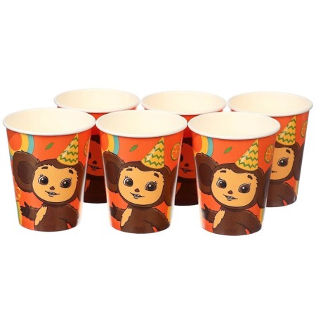 A set of paper utensils, on 6 people "Happy Birthday", Cheburashka-4