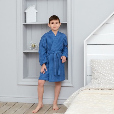 Wafel children's robe I "BOHO" R.34 (122-128 cm) col. Blue, 100%HL, 290 g/m2-11