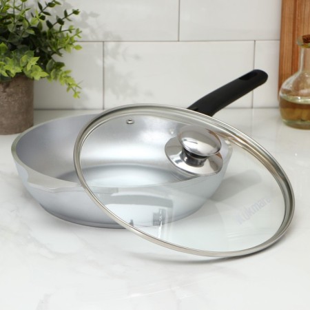 Pan, d = 24 cm, glass cover, removable handle, gray color-1