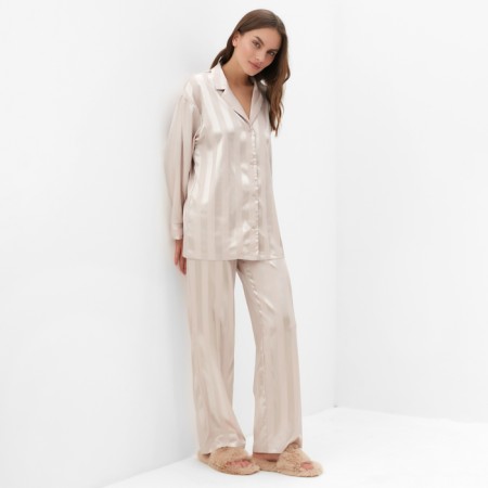 Female set (shirt, trousers) KAFTAN SILK "strip" R.44-46, cream-2