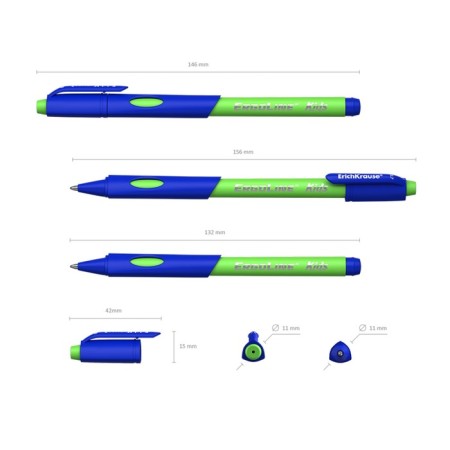 Ballic Handle Erichkrause Ergoline Kids Ultra Glide, first-grader, ergonomic holder, Soft-Touch building, node 0.7 mm, blue ink, mix-3