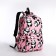 A backpack with a zipper, 3 outer pockets, pink color