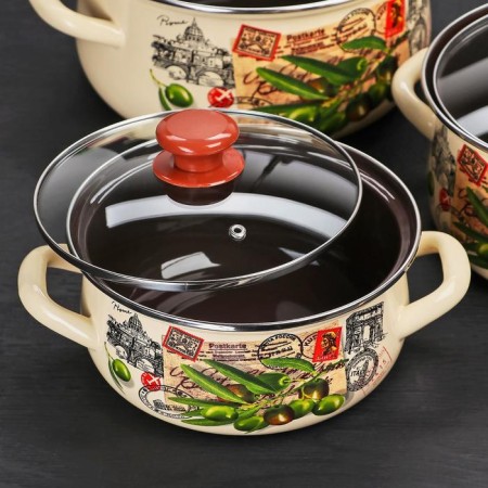 Set of pots "Roman Vacations", 3 subjects: pots 2 l, 3 l, 4 l, glass covers-1