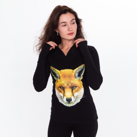 Women's thermal underwear (jumper, leggings) print fox, black color, size 52-3
