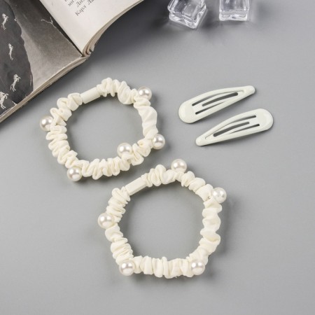 Hair Set "Gloria Chic" (2 gum 5 cm, 2 invisibility 5 cm) Milk-1