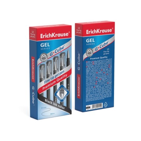 Gel handle Erich Krause G-Cube, Fine Tip 0.5 mm node, black ink, with Soft Touch coating with a square section of the case, letter length 500 meters-9