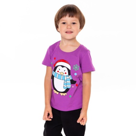 Children's T -shirt, purple color/penguin, height 134 cm-3
