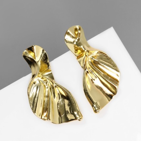 Earrings Metal "bend" wave is large, color gold