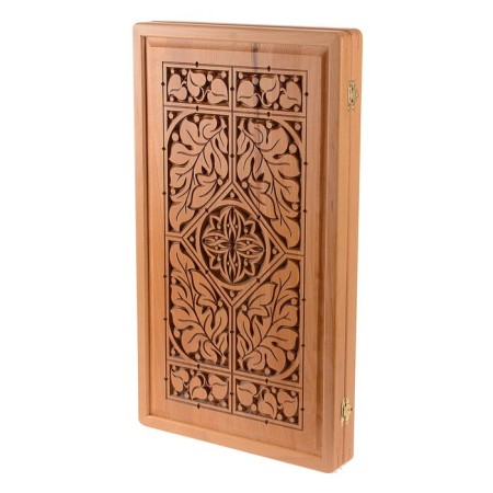 Wooden backgammon large, carved, board game "Nymph", Beech, Patina, 59 x 67 cm