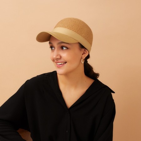 Cap female wicker minku brown color, size 56-58