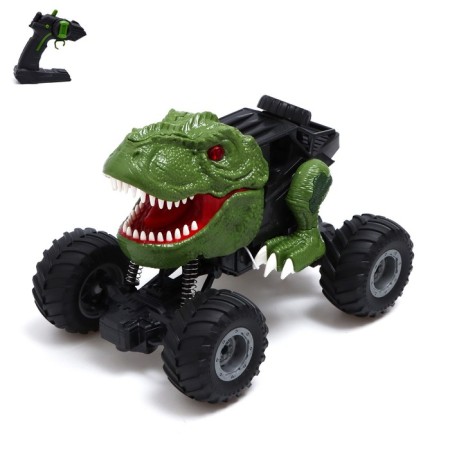 Radio -controlled jeep dino, light and sound, smoke, works from the battery, the color is green