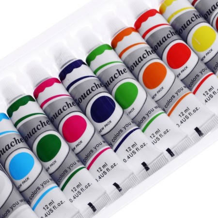 Gouache paints, 12 colors, in a plastic tube, 12 ml, in a cardboard box-3
