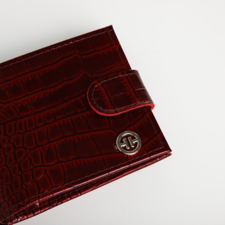 Men's purse on the button, Textura, a map for cards, coins, burgundy color-4