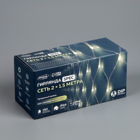 Garland "Network" 2 × 1.5 m, IP44, UMS, transparent thread, 192 LED, warm white glow, 220 V-6