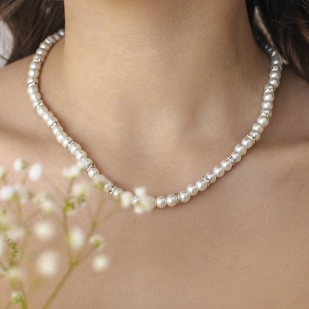 Pearl beads "Bride" with rhinestones, ball No. 4, white color, l = 43.5 cm-5