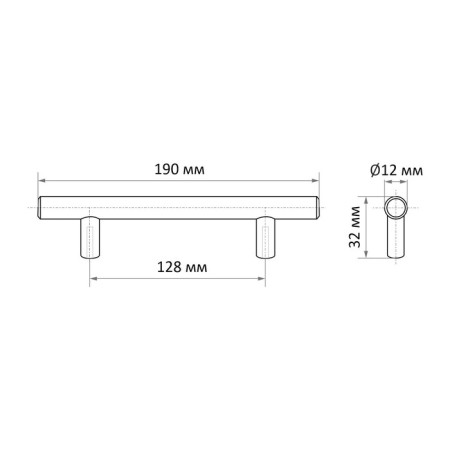 Bistro tundra-reiling handle, d = 12 mm, m/o 128 mm, color satin nickel, 4 pcs TMP-2