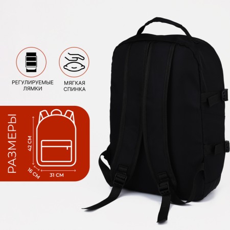 Young backpack from textiles on lightning, 3 pockets, black color-1