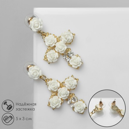 Earrings Assorted "Flowers" in crosses, white color in gold