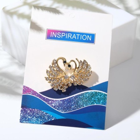 Brooch "Swans couple", white color in gold-2