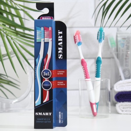 The toothbrush "split" of medium stiffness, blue, 2 pcs.-2